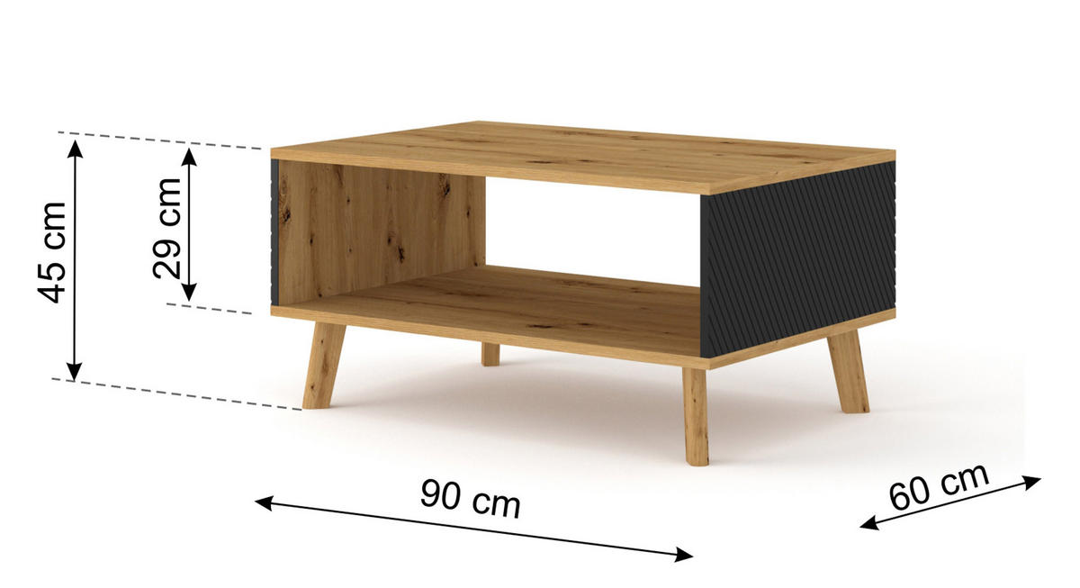 COUCHTISCH Artisan Eiche, Schwarz 90/45/60 - Schwarz, Holzwerkstoff (60/90/45cm) - RAUMHIRSCH FURNITURE