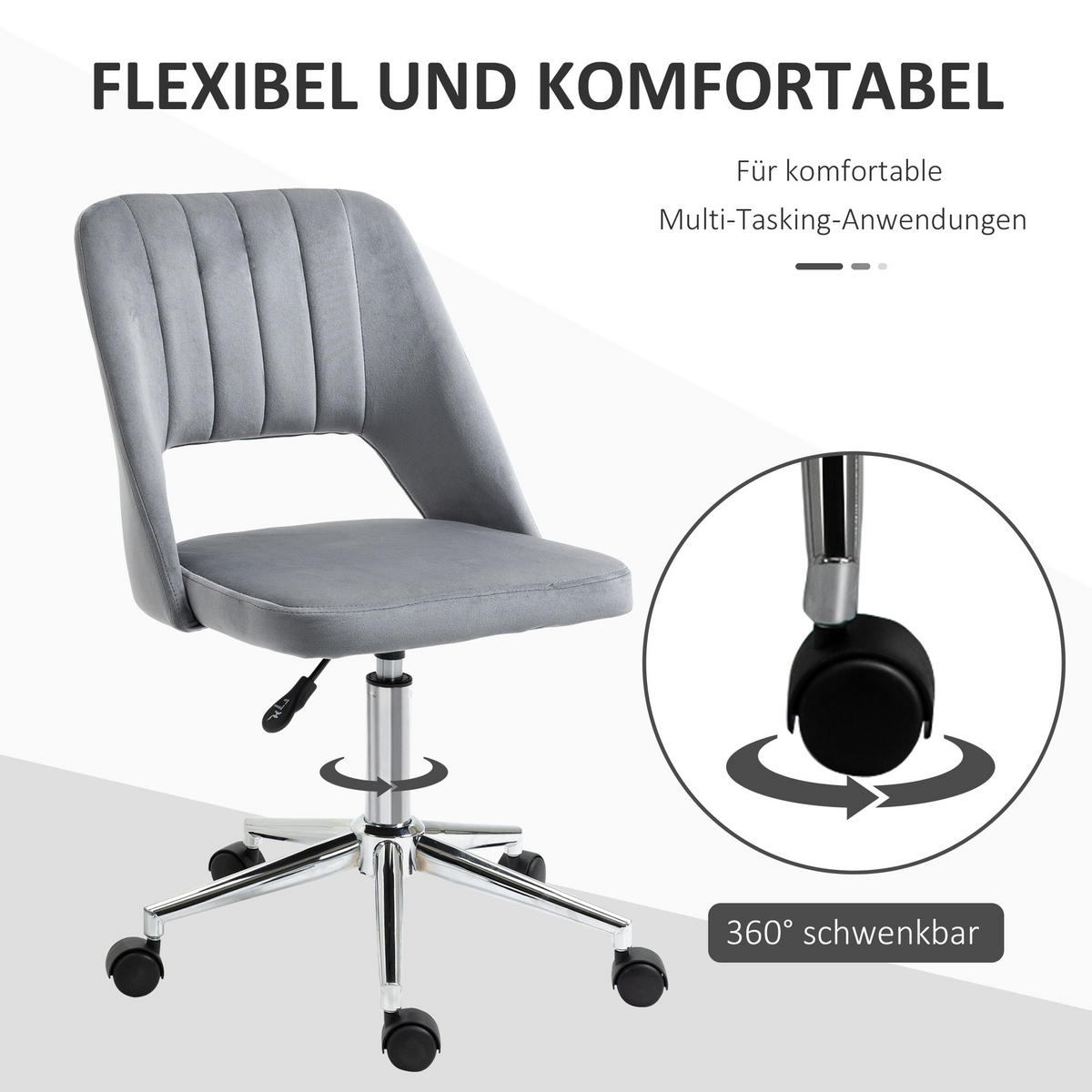 SCHREIBTISCHSTUHL, Höhenverstellbar Homeoffice Stuhl ohne Armlehne, Dunkelgrau - Dunkelgrau, Textil (60/91/49cm) - Vinsetto