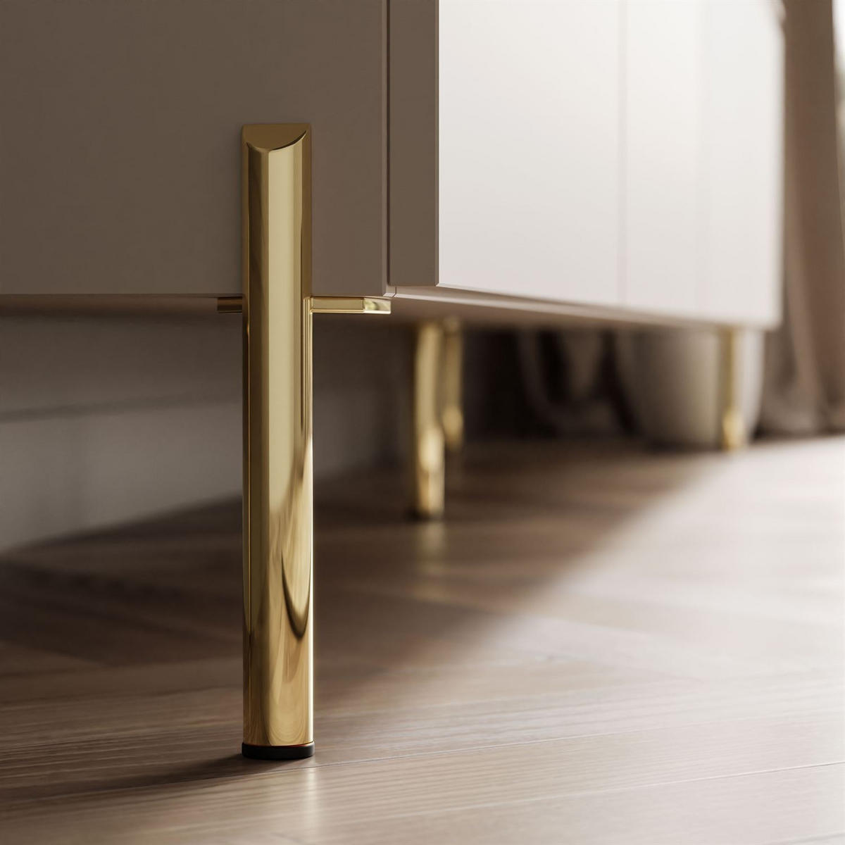TV-LOWBOARD CELINE KASCHMIR 200 cm auf geraden goldenen Chrom-Beinen - Kaschmir/Goldfarben, Holzwerkstoff/Metall (200/49/40cm) - Lookway