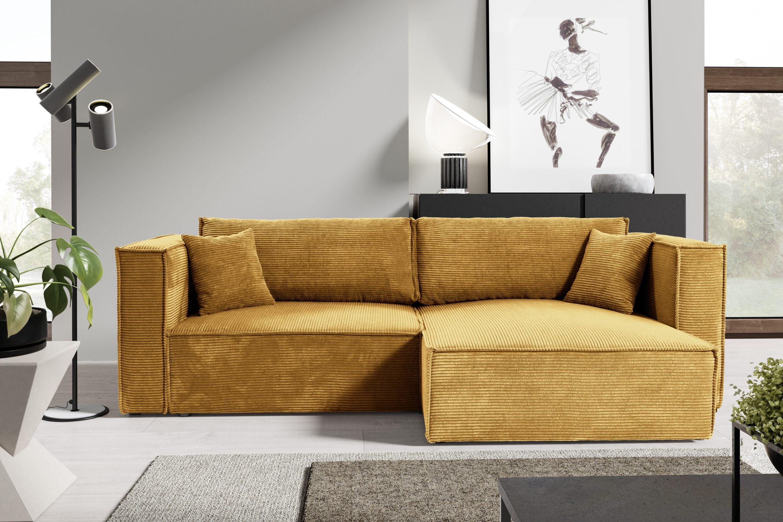 ECKSOFA mit Schlaffunktion Cord gelb - Gelb, Textil (245/148cm) - Furnisell