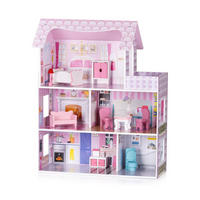 PUPPENHAUS DIWH02408 rosa 60 x 24 cm, MDF, 9-teiliges Möbel-Set, 5 Räume, Balkon, ab 3 Jahren - Rosa, Holz (24/70/60cm) - Chipolino