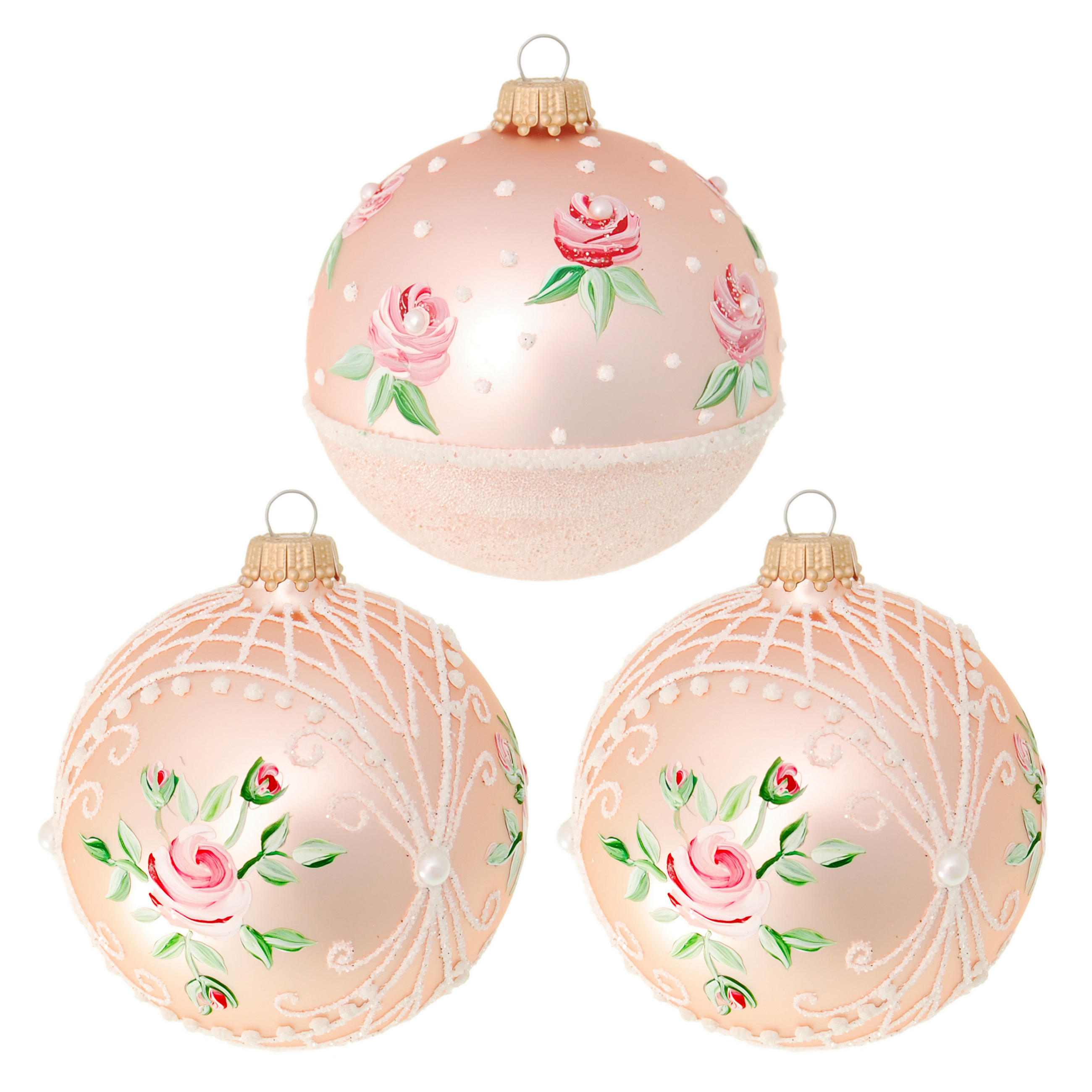 CHRISTBAUMKUGELN Blumenstrauß-Dekor Rosa 8cm (Glas / 3 Stk.) - Rosa, Glas (8/8/8cm) - Krebs Glas Lauscha