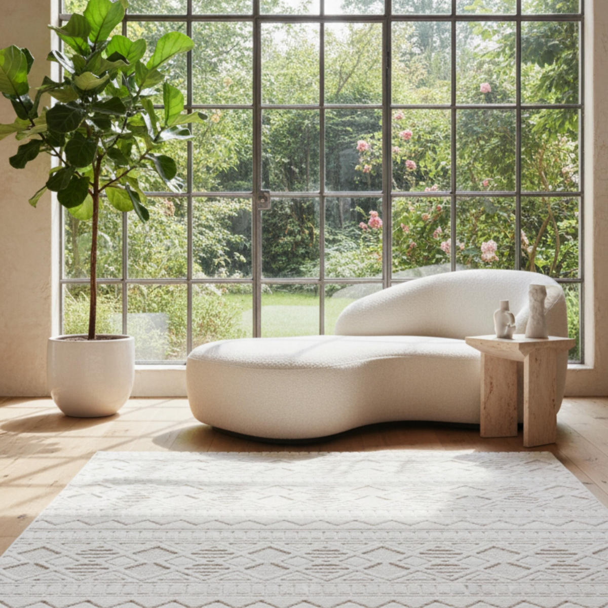 TEPPICH In-/Outdoor Kurzflor Kachelstruktur Polypropylen Balkon Creme Läufer 80x150 - Creme, Textil (80/150cm) - KADIMA DESIGN