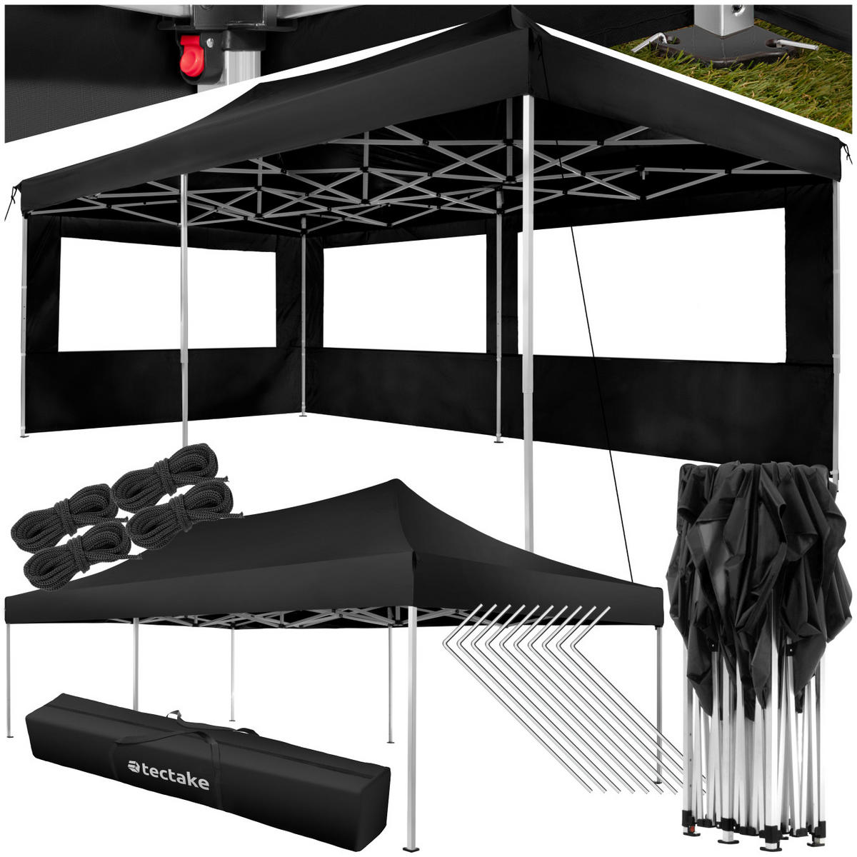 PAVILLON Viola,inklusive Spannseilen, Heringen und Tragetasche,schwarz - Schwarz, Kunststoff (300/280/600cm) - tectake