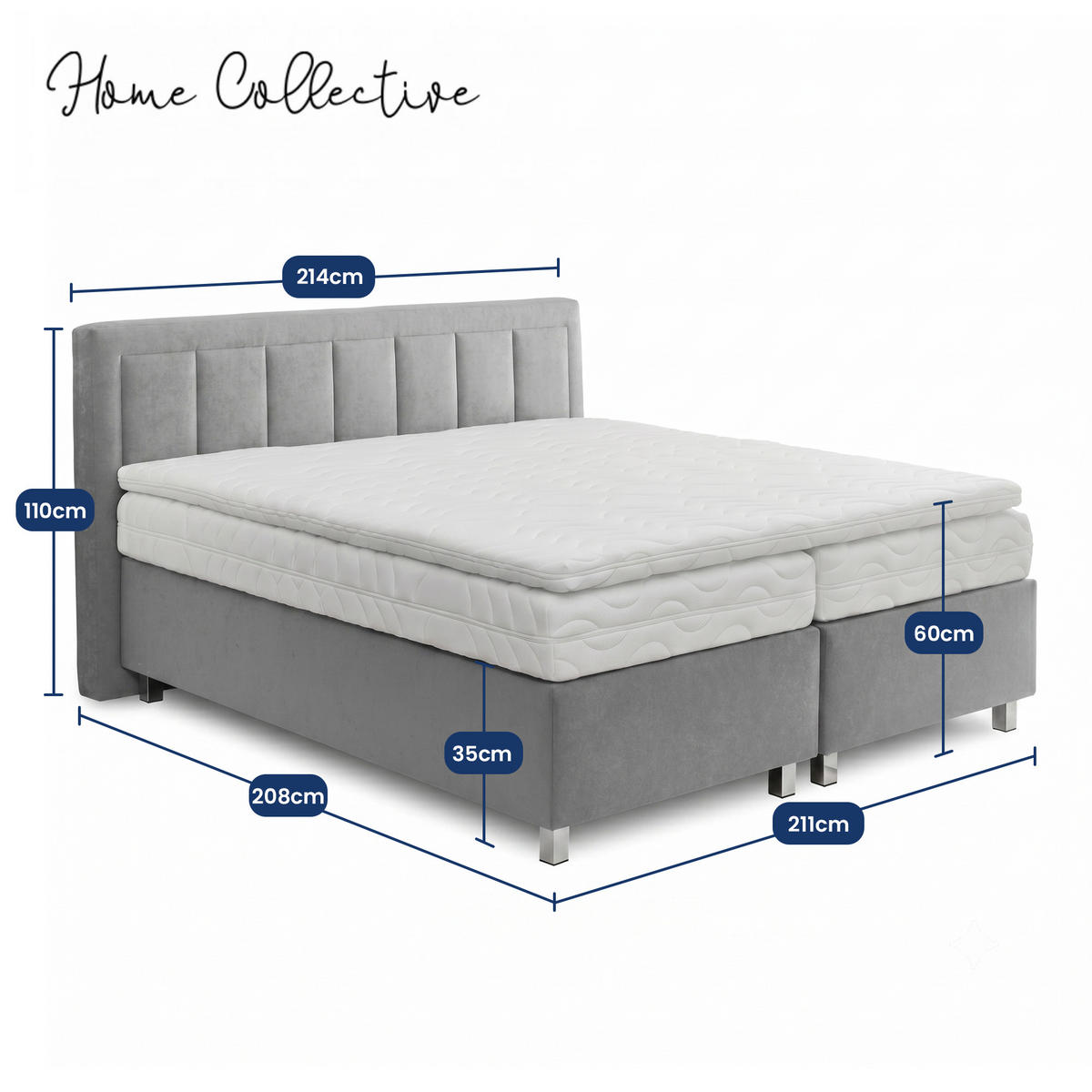 BOXBETT H3 Matratze 200x200 cm in Grau - Grau, Textil (200/200cm) - Home Collective
