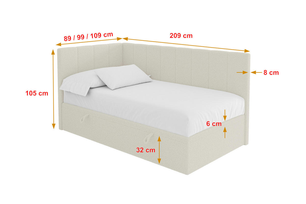 EINZELBETT Jugendbett mit Bettkasten Rechts, ohne Matratze - LOVY 90x200 Beige - Hellbraun, Holzwerkstoff/Textil (90/200cm) - ALTDECOR