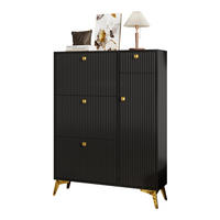 SCHUHSCHRANK mit Wellenfront & Metallgriffen, Holzoptik, Einheitsgröße / Spanplatte + Metall - Goldfarben/Schwarz, Holzwerkstoff/Metall (90/121/25cm) - EVRYAE