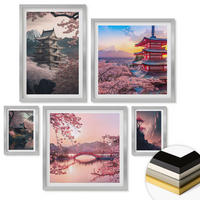 WANDBILDER 5er Set - 50x50 cm & 20x30 cm & 40x60 cm Silberner Rahmen - Fantasielandschaften Japans - Silberfarben, Kunststoff (40/60cm) - ArtPrintCave