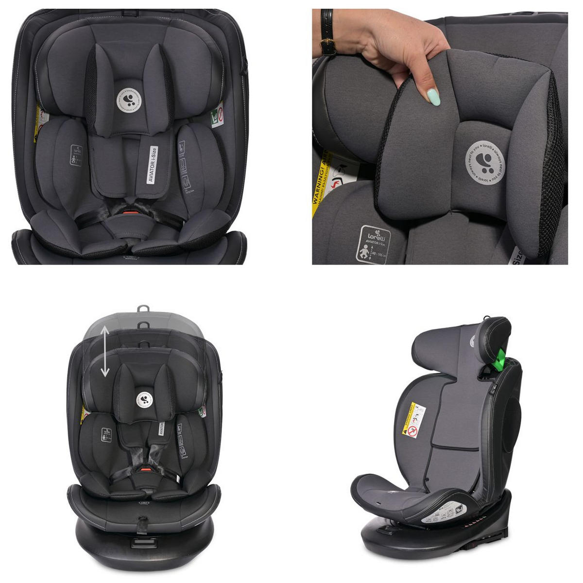 KINDERSITZ i-Size Aviator grau (40-150cm) 360° drehbar, verstellbar, Isofix - Grau, Kunststoff (47/62/52cm) - Lorelli