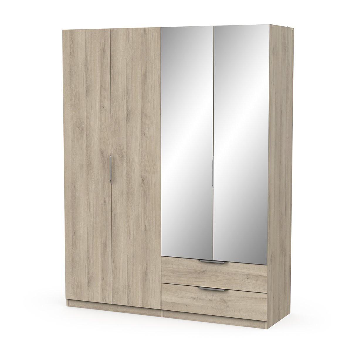 KLEIDERSCHRANK mit 4 Türen, 2 Schubladen und 2 Spiegeln Ghost - L157,3 cm - Sonoma Eiche, Holzwerkstoff (51.1/203/157.3cm) - Calicosy