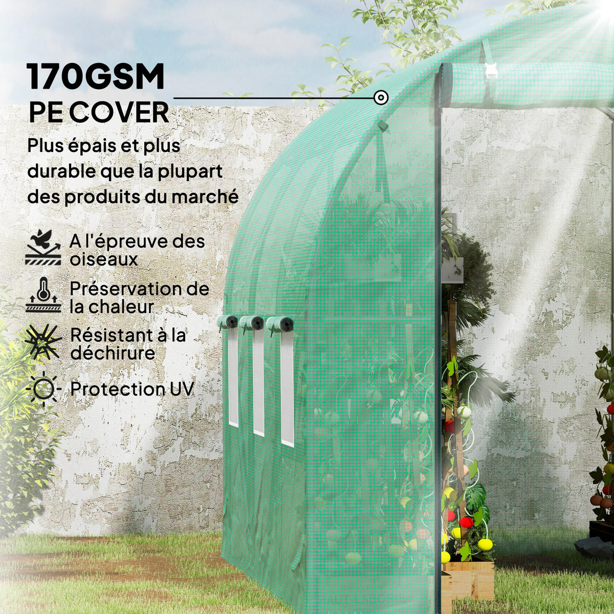 GEWÄCHSHAUS DE-12011 mit verstärkter 170 g/m² PE-Bache Grün - Grün, Metall (200/195/300cm) - ComfortXL