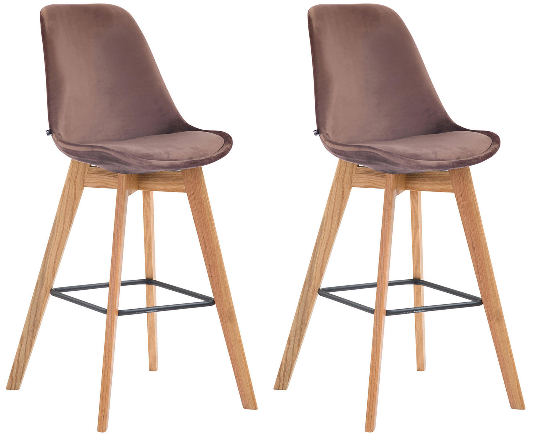 BARHOCKER Medoc, 2er Set, Gestell Natura, Samt Braun - Braun/Naturfarben, Holz/Textil (48/100/56cm) - TPFLiving
