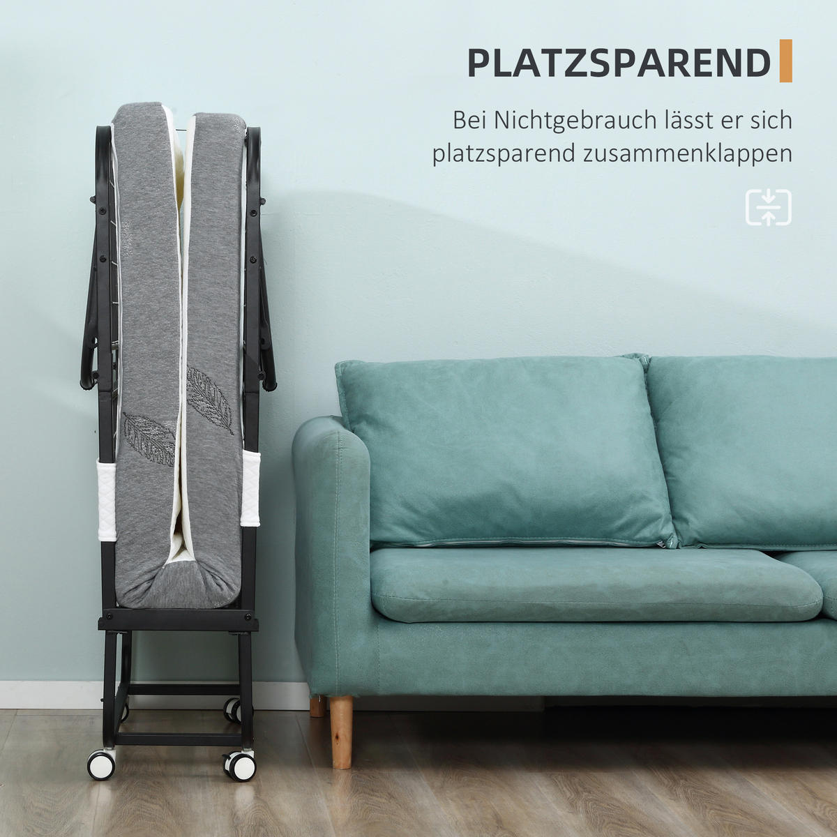 GÄSTEBETT 2-in-1 Klappbett mit Rollen klappbar Stahl+Schaumstoff Weiß+Schwarz - Weiß, Metall - HOMCOM