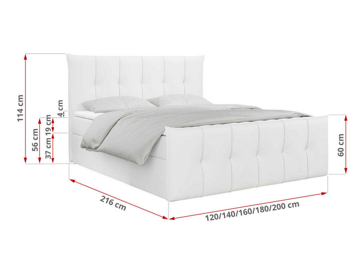 BOXBETT PREMIUM 11 140/200 Weiß Kunstleder - H4 - Weiß, Holz/Textil (140/200cm) - MKS