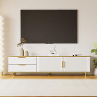 TV-SCHRANK Lowboard Marmorstruktur Goldgriffe - Weiß, Holzwerkstoff (175/45/40cm) - LEBENLANG