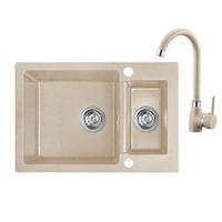 SPÜLEN-SET Celia Beige, 3-teilig, 1,5 Becken, mit Armatur, 44/65/19,5 cm - Beige, Stein (44/19.5/65cm) - bad land