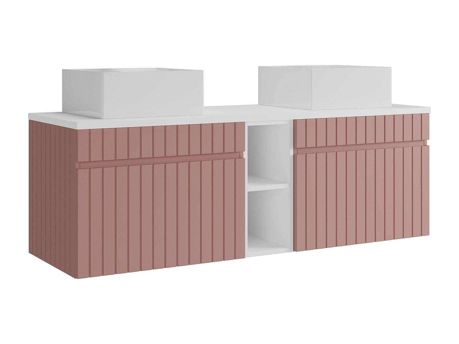 DOPPELWASCHTISCH - 140 cmcm x 46 cmcm - Holz, Platte - Puderrosa, Weiß - SATARA - Hellrosa/Weiß, Holz (140/46/46cm) - Vente-Unique