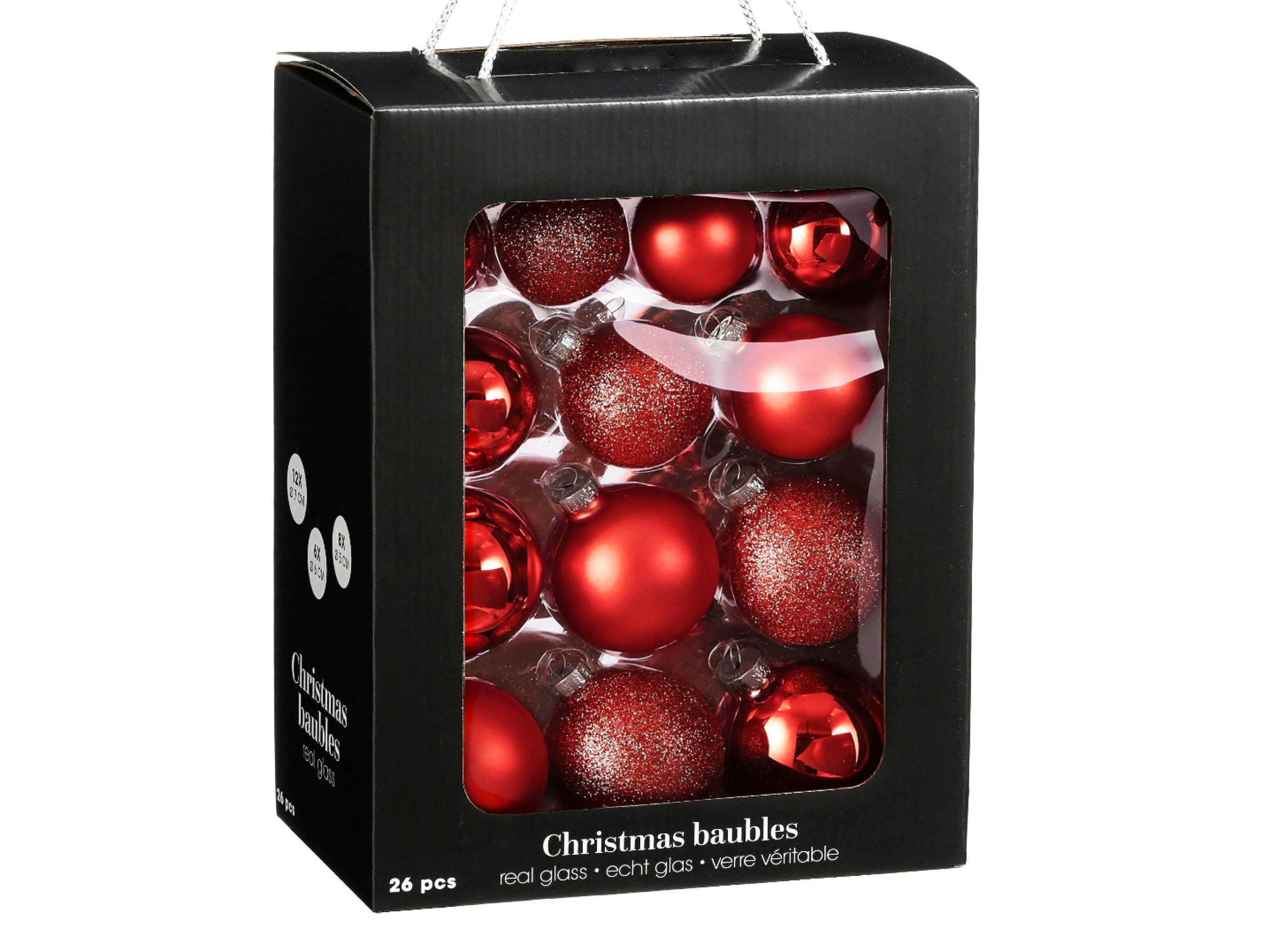 WEIHNACHTSKUGELN 26er-Set rot aus Glas verschiedene Designs, 5-7 cm - Rot, Glas (30/30/50cm) - LAALU