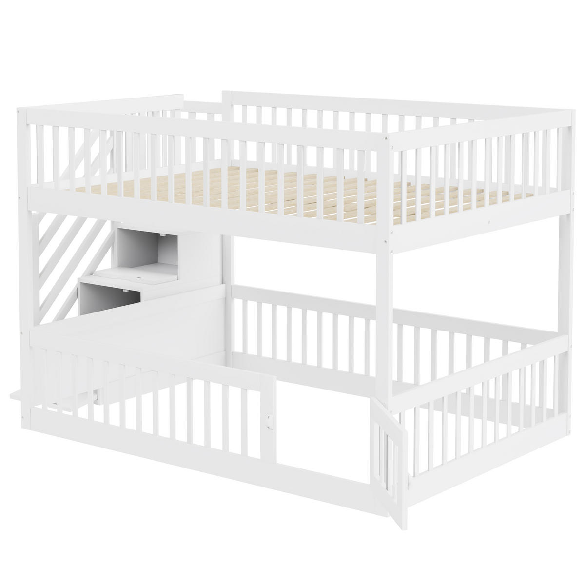 ETAGENBETT Holz 140 x 200 cm Weiß/Grau mit Treppe und Schubladen - Weiß, Holz (140/200cm) - ComfortXL