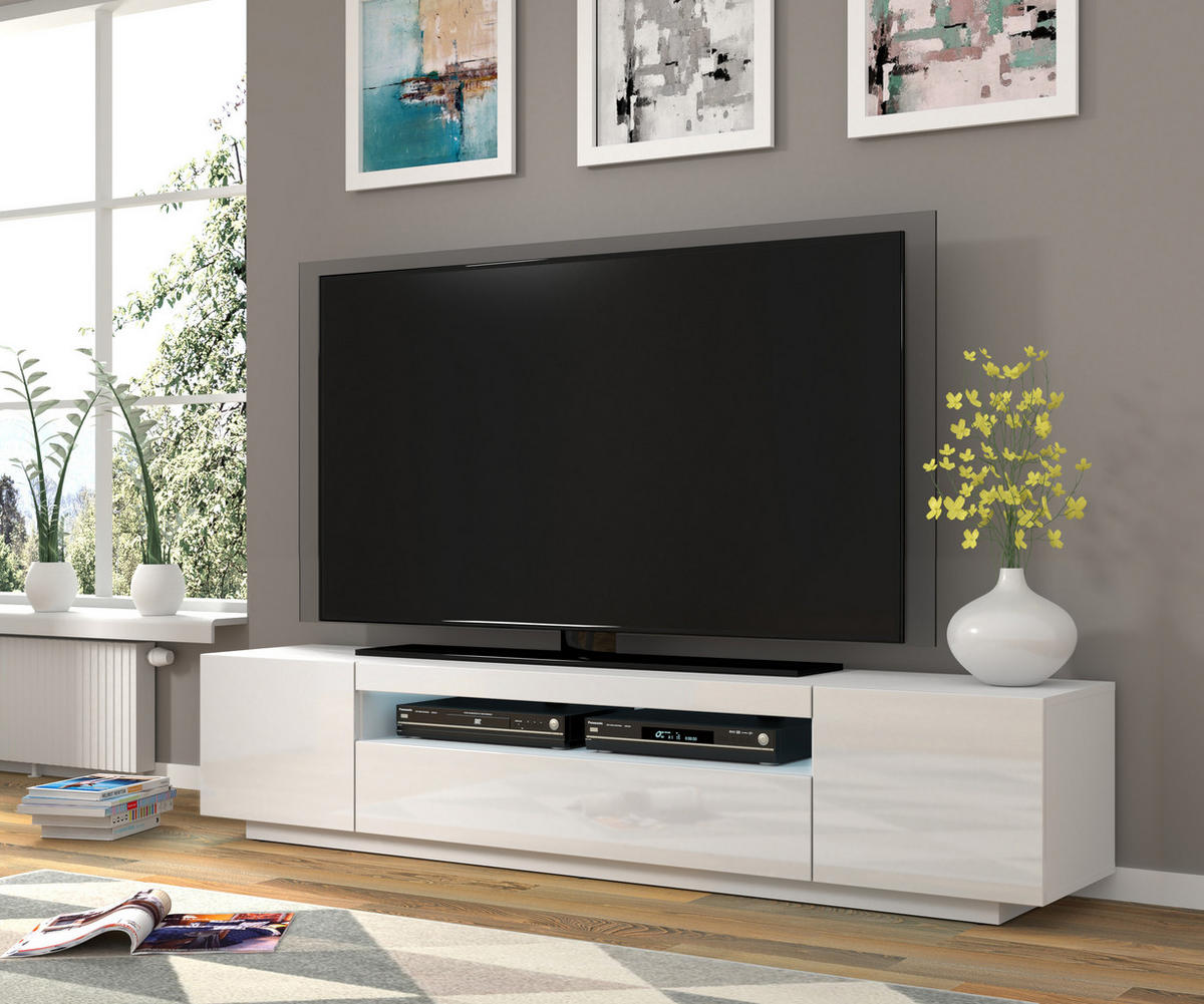 TV LOWBOARD Weiß, Weiß Hochglanz 200/42/37 - Weiß Hochglanz/Weiß, Holzwerkstoff (200/42/37cm) - RAUMHIRSCH FURNITURE