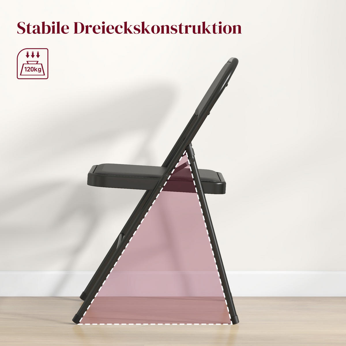 2ER-SET Klappstühle Tragbare Bürostuhl mit Kissen Stahlbeine Kunstleder, Schwarz - Schwarz, Kunststoff/Metall (46/78/45cm) - HOMCOM