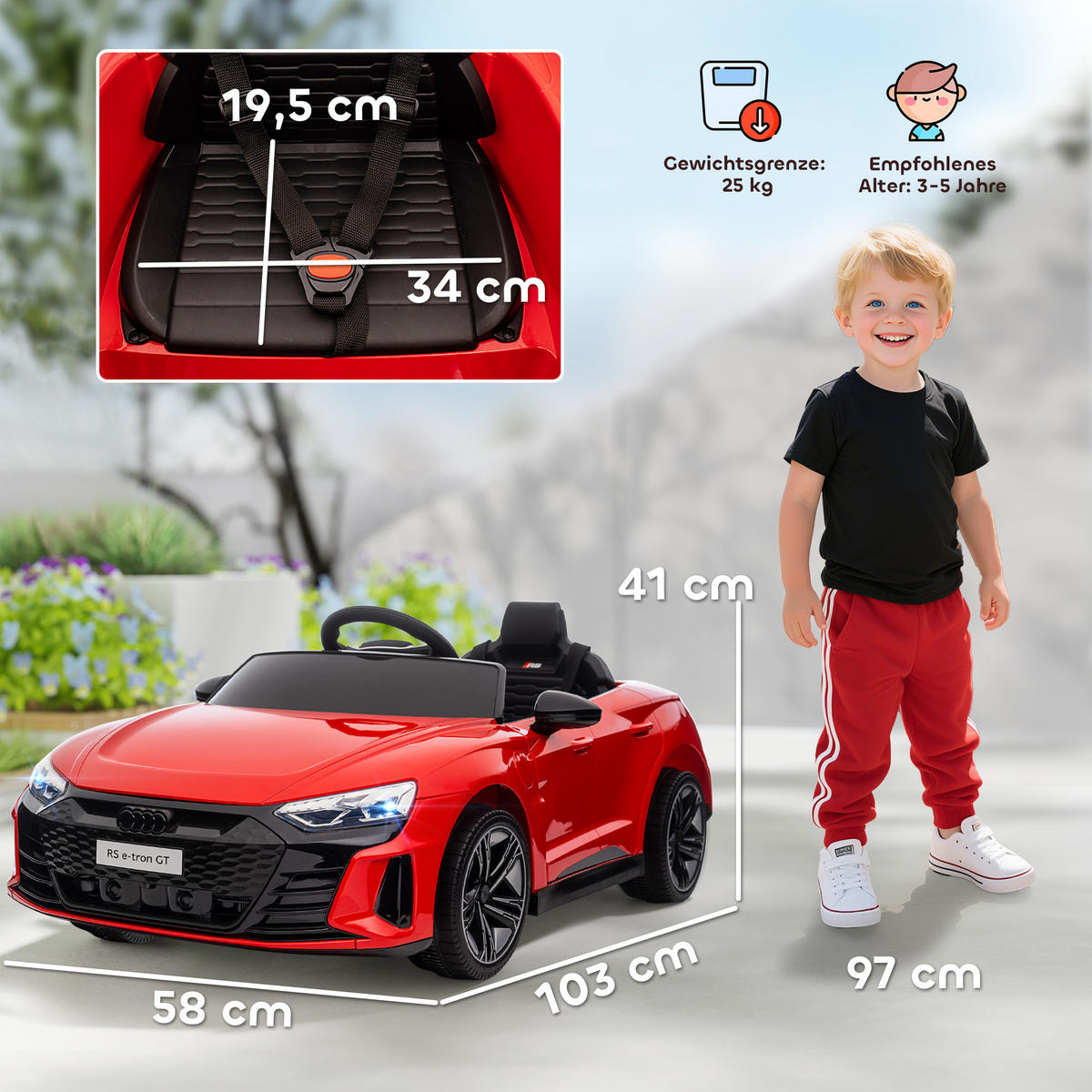 KINDER Elektroauto, Kinderauto mit 2,4G Ferbedienung, Kinderfahrzeug, Rot - Rot, Metall (103/58/41cm) - HOMCOM