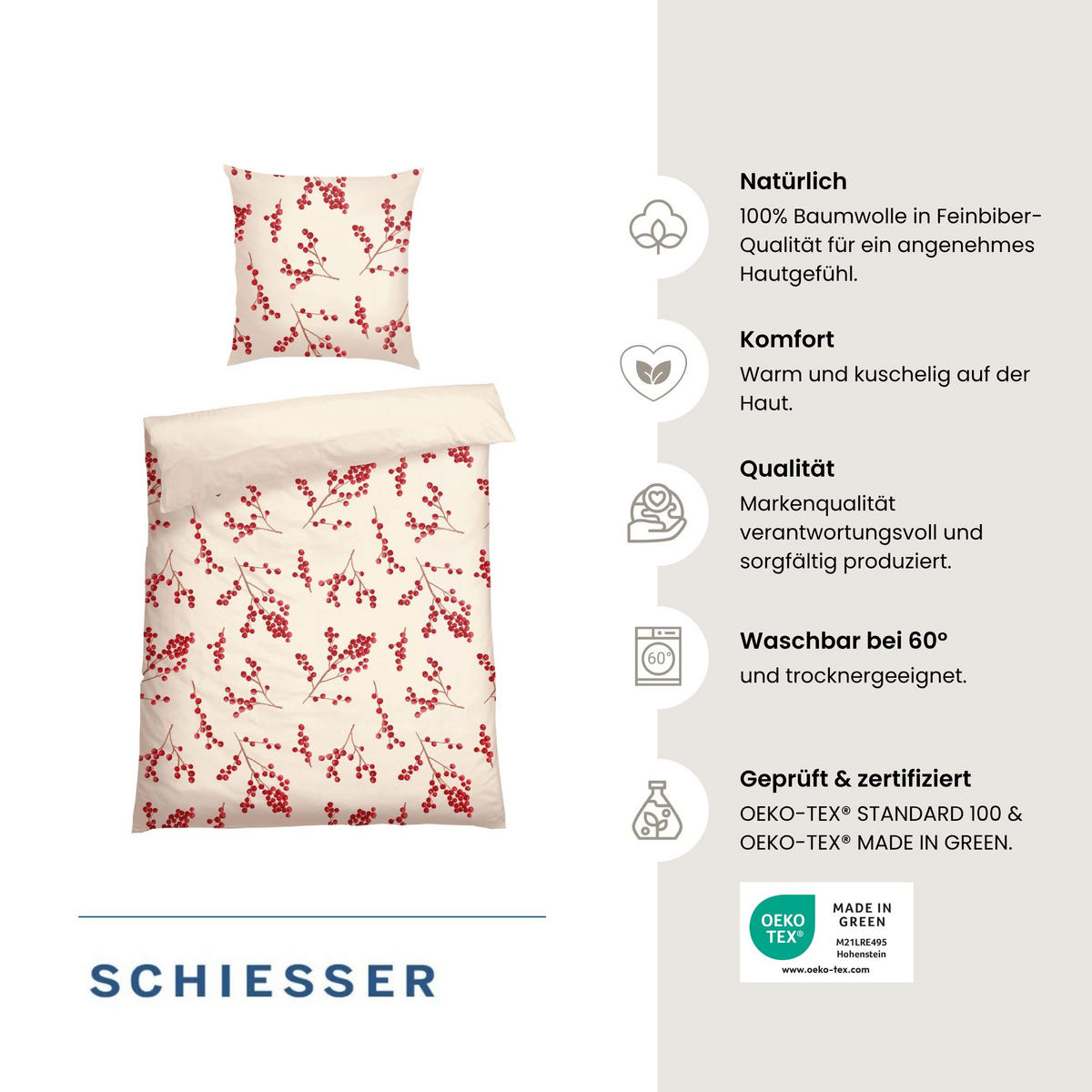 BETTWÄSCHESET Rowan - Feinbiber - 2-teilig - 135 x 200 cm - Creme - Creme, Textil (135/200cm) - SCHIESSER