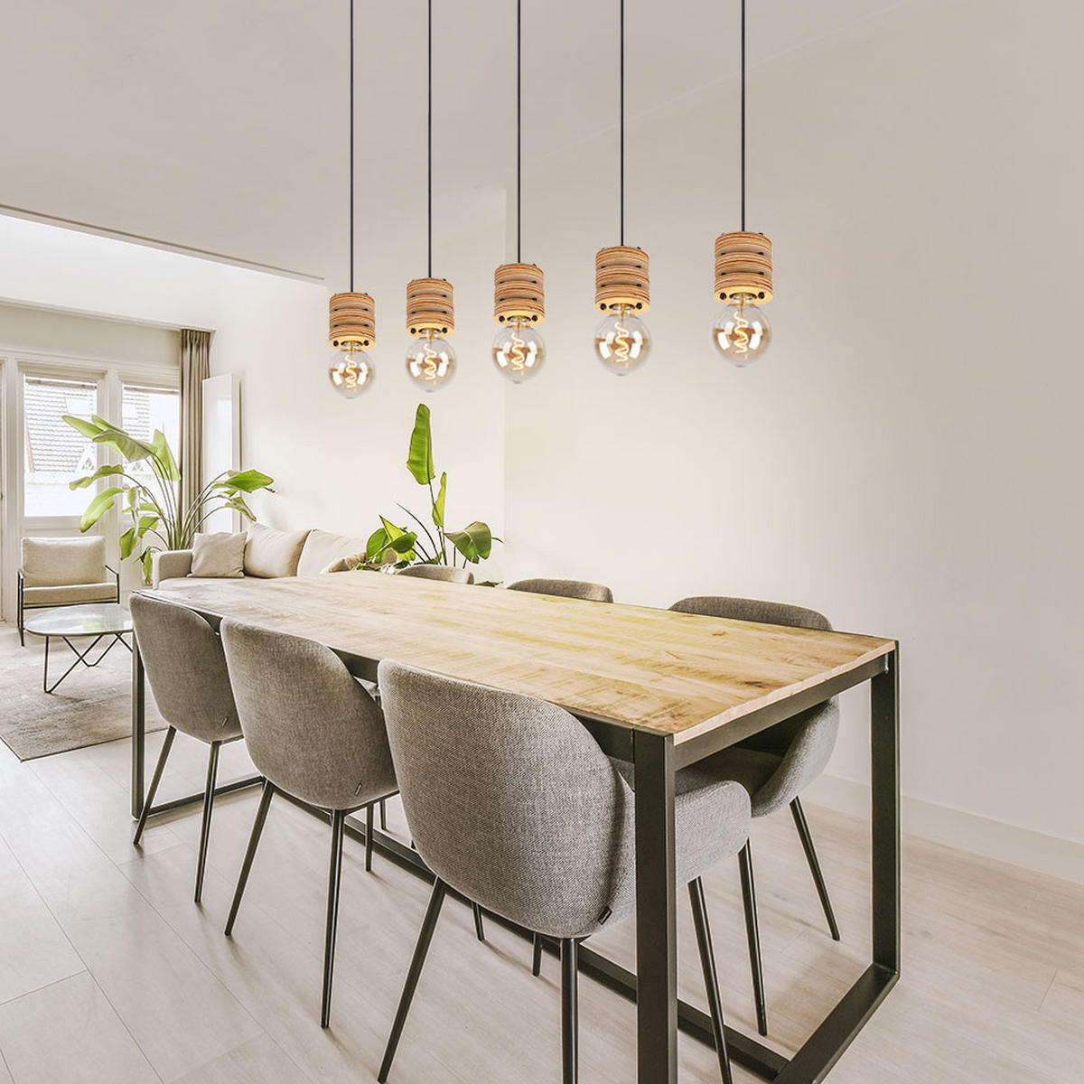 HÄNGELEUCHTE ANGELINE Metall Schwarz Holzoptik - Schwarz, Metall (116/10/120cm) - Globo Lighting