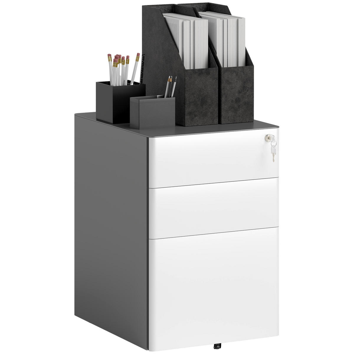 ROLLCONTAINER mit 3 Schubladen, 39 x 48 x 59 cm, Weiß+Grau - Multicolor, Metall (39/59/48cm) - Vinsetto