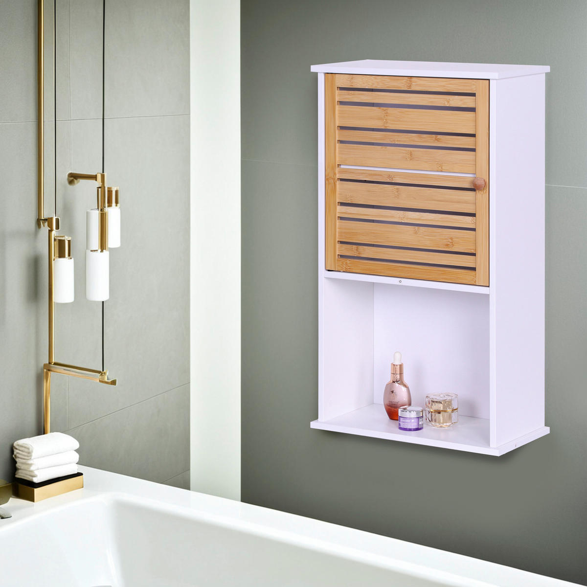 HÄNGESCHRANK - Silberfarben/Weiß, Holz/Holzwerkstoff (40/70/20cm) - Relaxdays