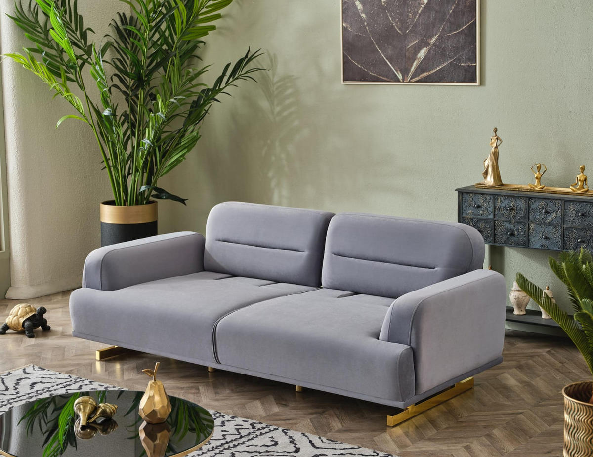 3 Sitzer SOFA Aurelia Samt Grau - Grau, Textil/Metall (230/85/105cm) - Villa Möbel