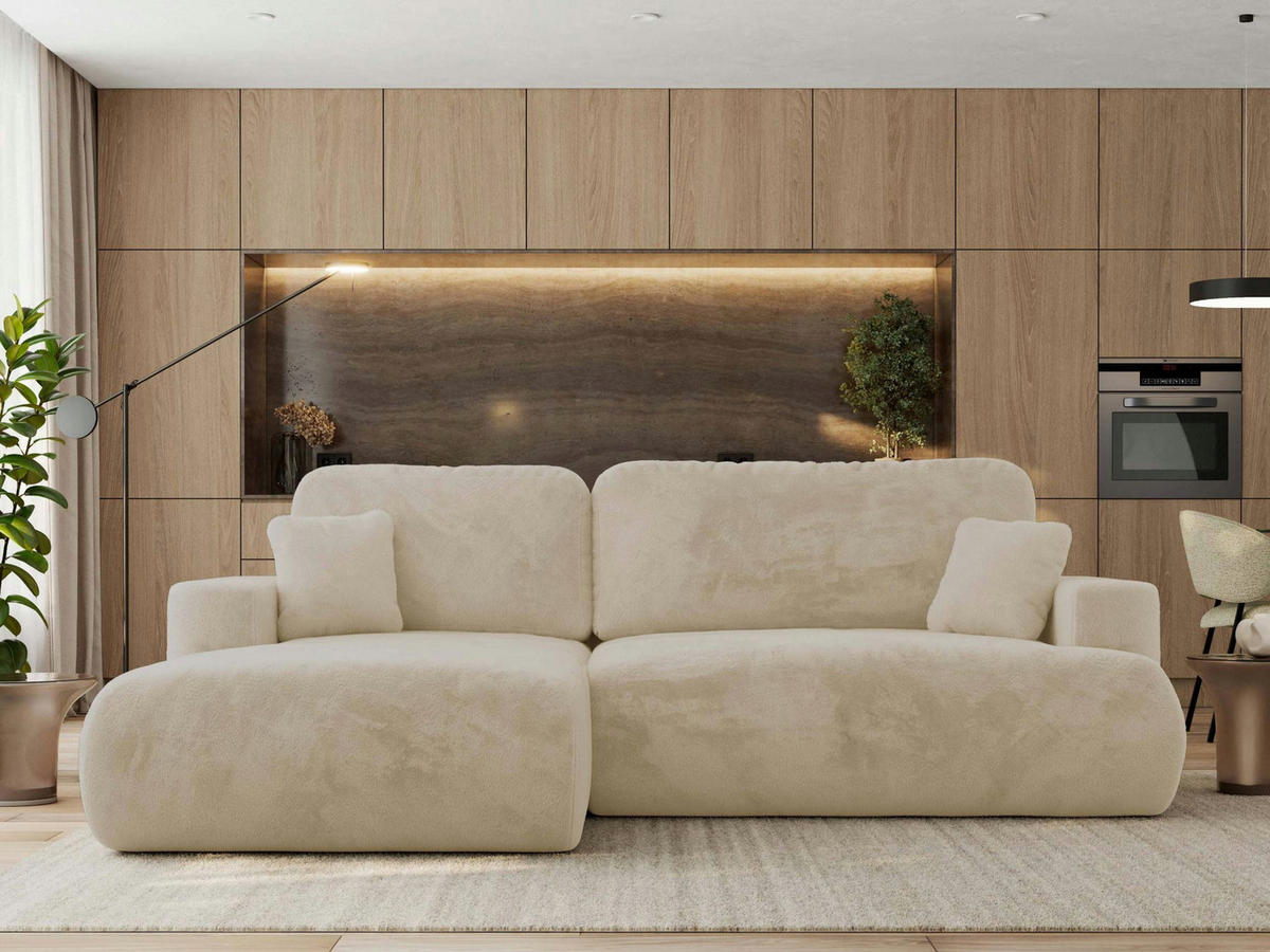 ECKSOFA OVO L Creme Plüsch - Links Seite - Creme/Schwarz, Kunststoff/Textil (271/195cm) - MKS