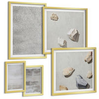 BILDER SET 5er Set - 50x50 cm & 20x30 cm & 40x60 cm Goldrahmen - Moderne minimalistische Texturen - Goldfarben, Kunststoff (40/60cm) - TULUP