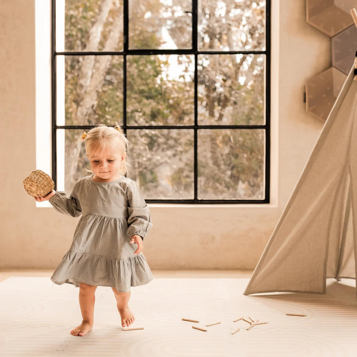 SPIELMATTE Linear Linen creme 120x180 - Creme, Kunststoff (120/180cm)