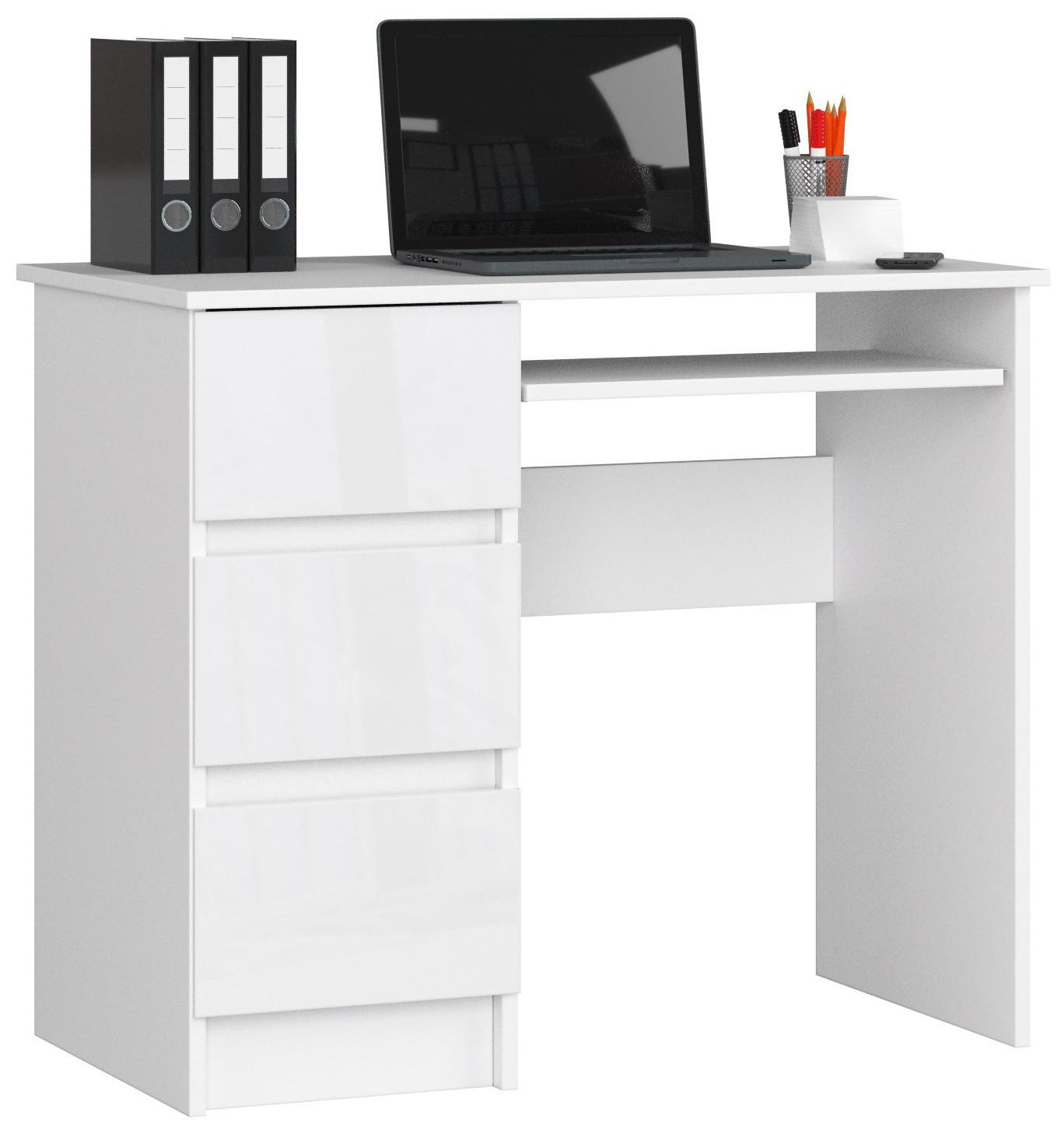 Akord Schreibtisch Weiß, Weiß Hochglanz 50x77x90 cm