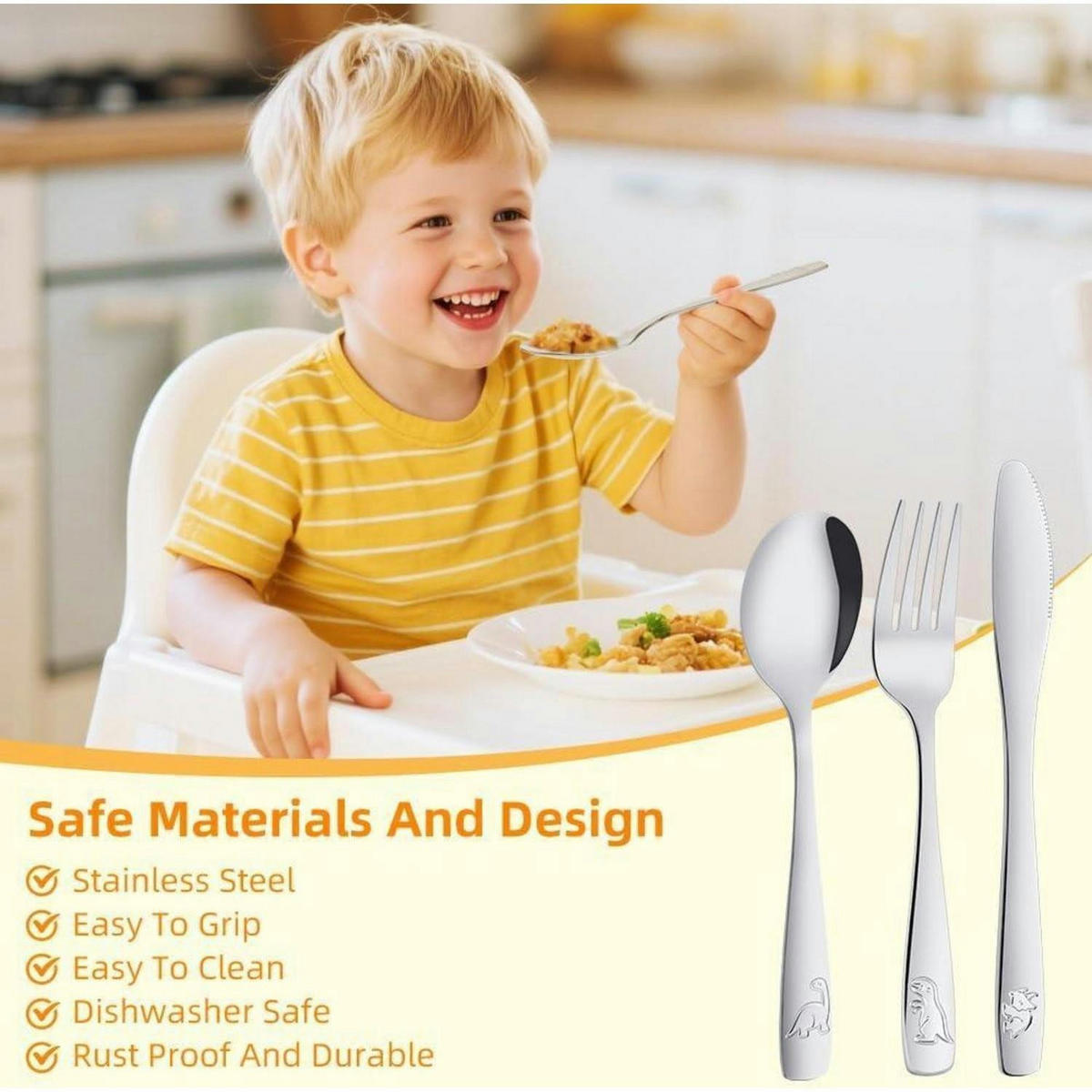 KINDERBESTECK 6-teiliges Set Edelstahl Dinosaurier-Motiv - Silberfarben, Metall
