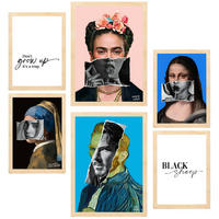 POSTER Set Mit 6 Ikonische Frida Van Gohg Collage Pop Art A3 & A4 Rahmen Aus Hellem Holz - Beige, Papier (29/3cm) - Nacnic