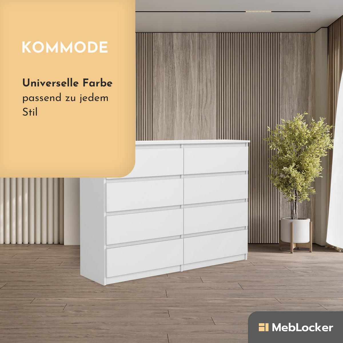 KOMMODE mit 8 Schubladen 140 cm Weiß - Weiß, Holzwerkstoff (138.5/101.5/39cm) - MebLocker