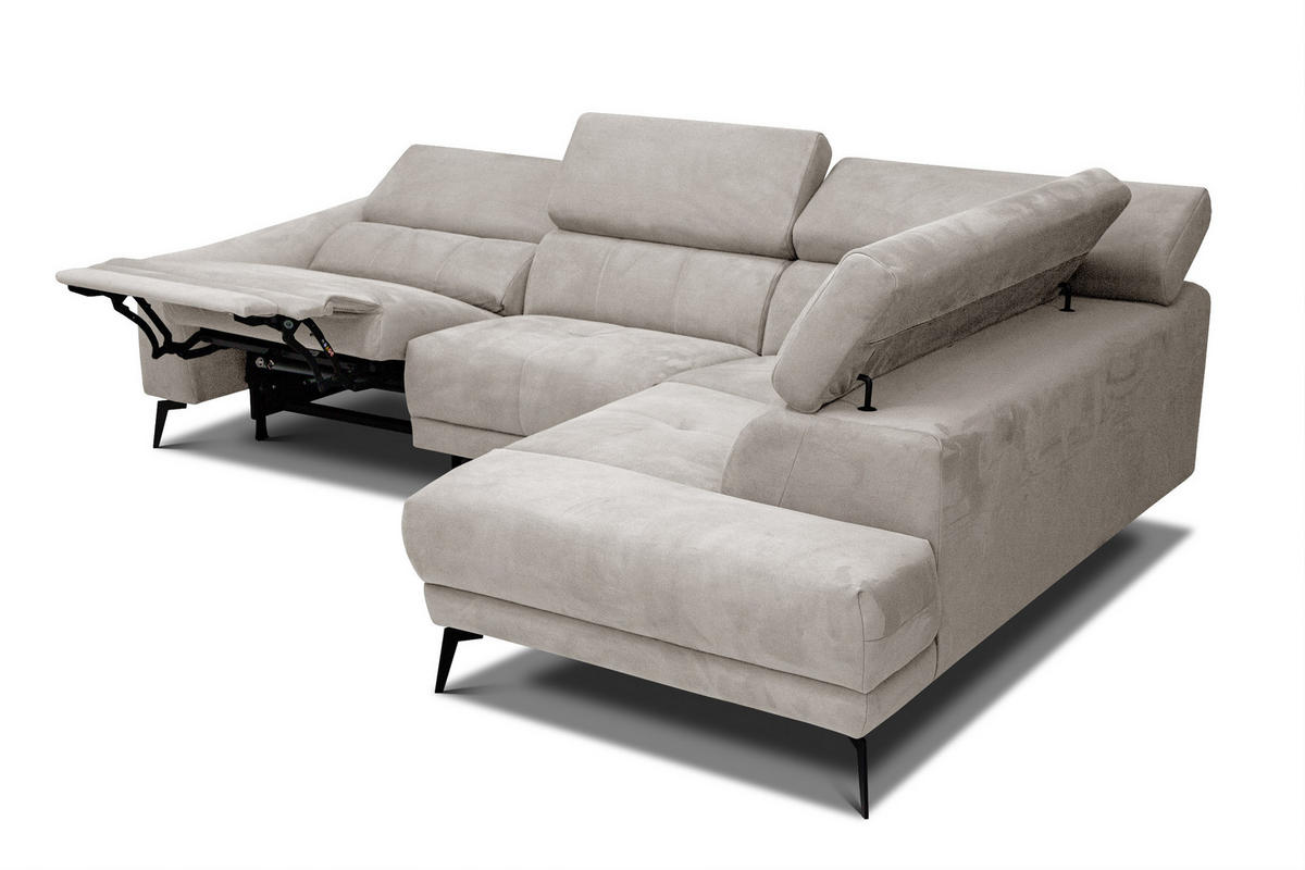 ECKSOFA LARS 5-Sitzer, 1 Relax, verstellbare Kopfstützen, beige - Beige/Schwarz, Holzwerkstoff/Textil (284/201cm) - Courtois Laville