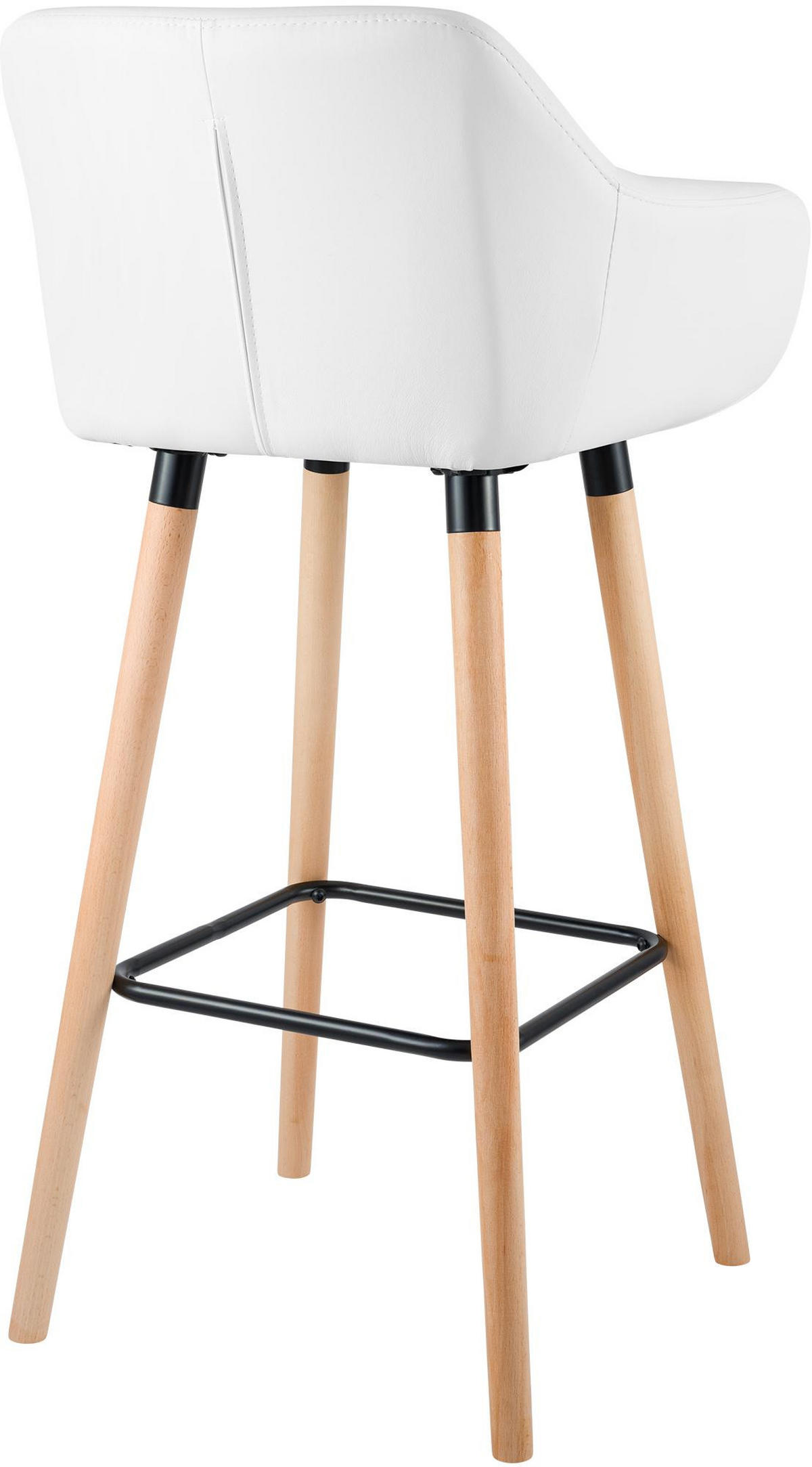 BARHOCKER Lederlook weiß - Eukalyptusholzfarben/Weiß, Holz/Textil (55/99/46cm) - CLP