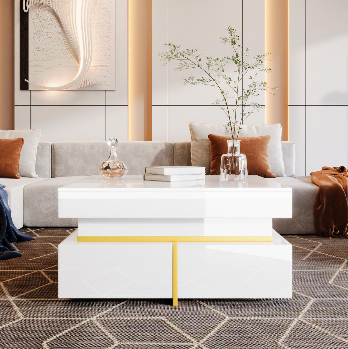 COUCHTISCH aus Spanplatte 70x70x35,5 cm in Weiß mit 2 Schubladen - Weiß, Holzwerkstoff (70/70/35.5cm) - Modfu