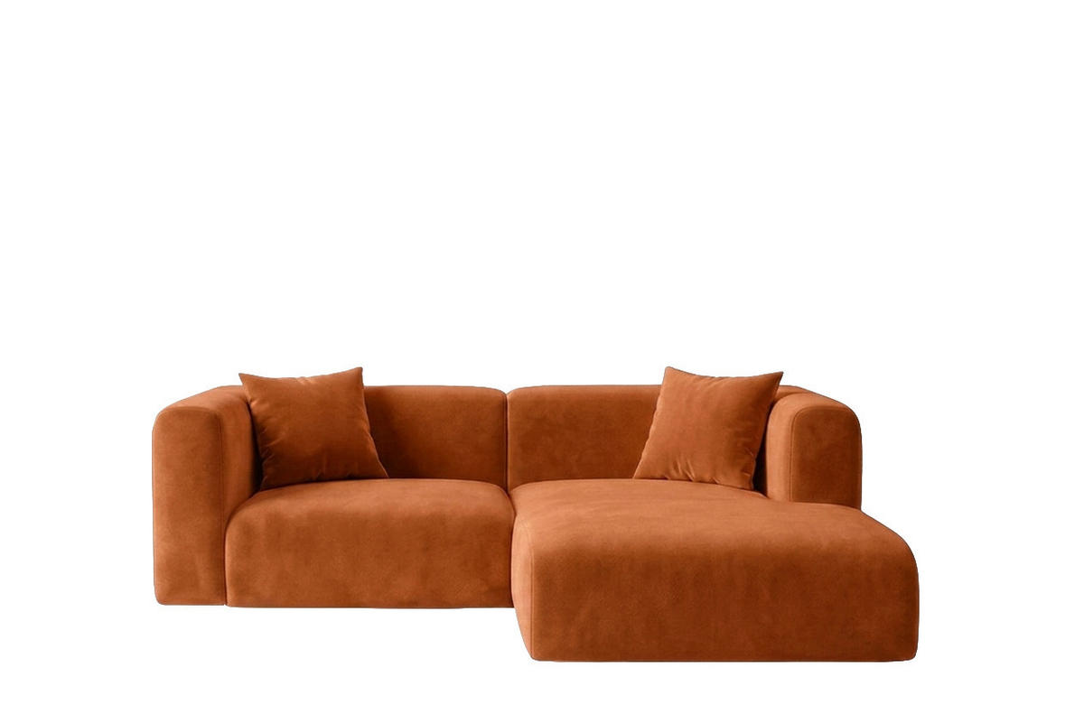 ECKSOFA L-Form mini, Velvet-Stoff Bluvel, Zimtfarbe, Rechts, GRETA - Orange, Holz (226/179cm) - Kaiser Möbel