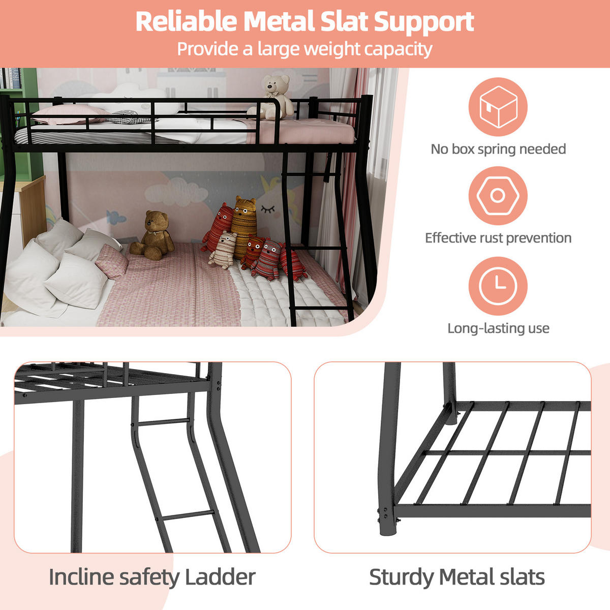 ETAGENBETT Metall Twin Full Leiter - Schwarz, Metall - LEBENLANG