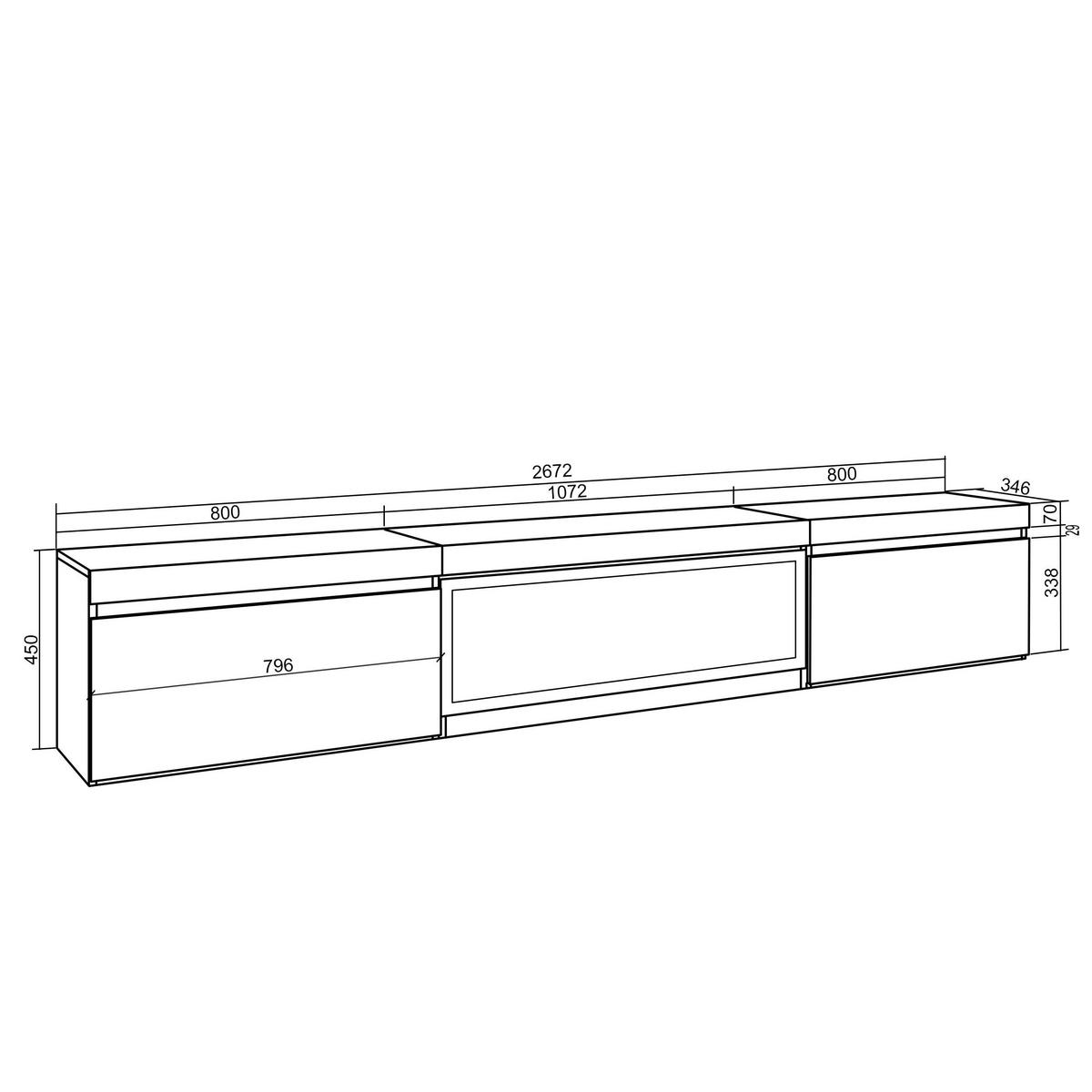 TV-SCHRANK Lowboard, Elektrokamin XXL, Hängend, schwarz, 267/35/45 cm - Schwarz, Holzwerkstoff (35/45/267cm) - Skraut Home