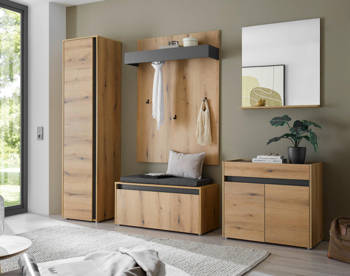 GARDEROBENSPIEGEL Evoke Eiche 75 cm, Wandspiegel mit Ablage - Eichefarben, Glas/Holzwerkstoff (75/80/10cm) - Furn.Design