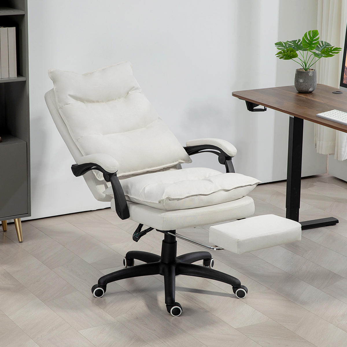 BÜROSTUHL mit 6 Punkt Massage, ergonomischer Gaming Sessel mit Liegefunktion - Creme, Kunststoff (62/130/70cm) - Vinsetto