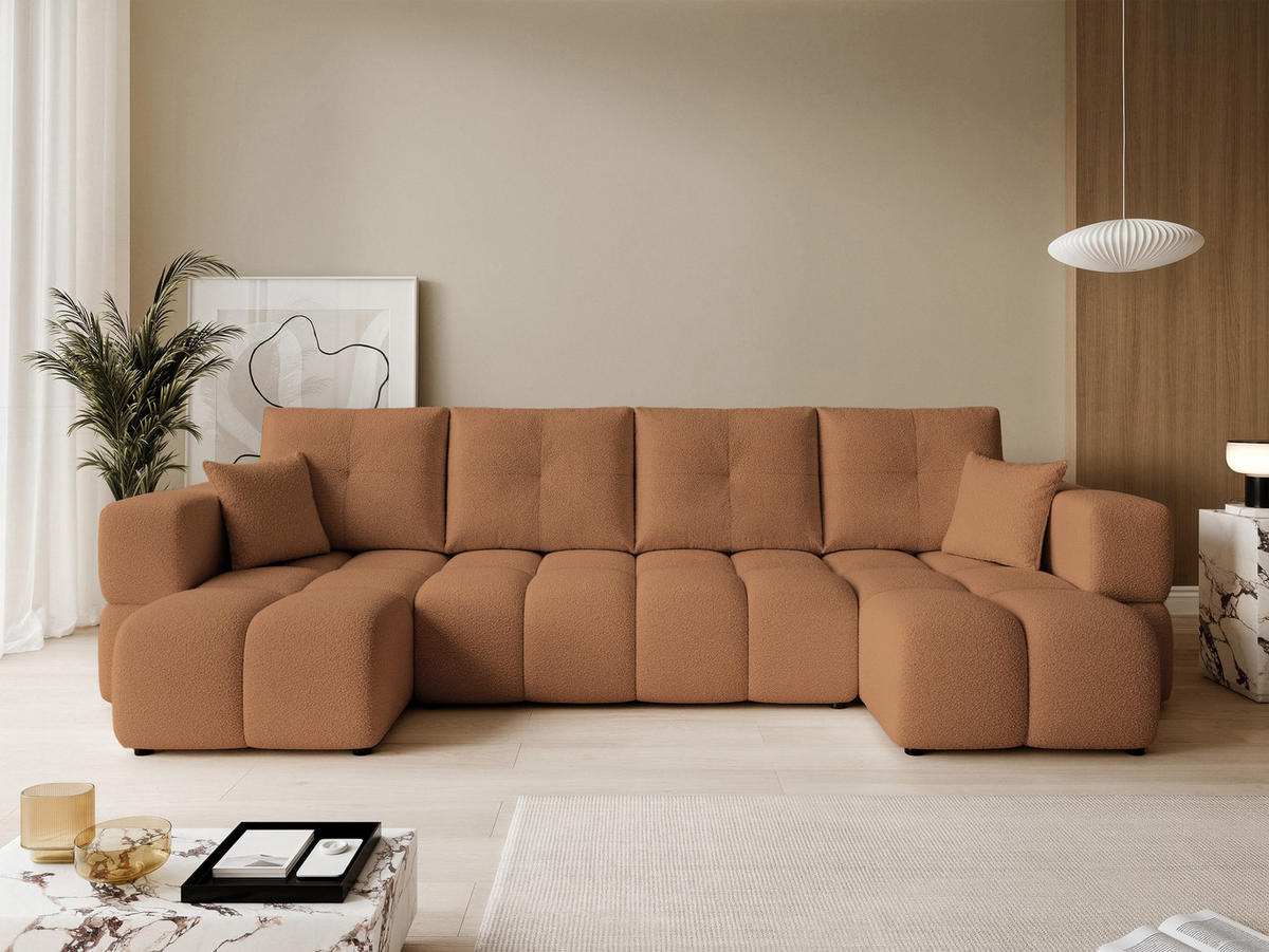 WOHNLANDSCHAFT BUENO mit Schlaffunktion und Bettkasten Orange - Orange, Holzwerkstoff/Kunststoff (318/148cm) - Idohome