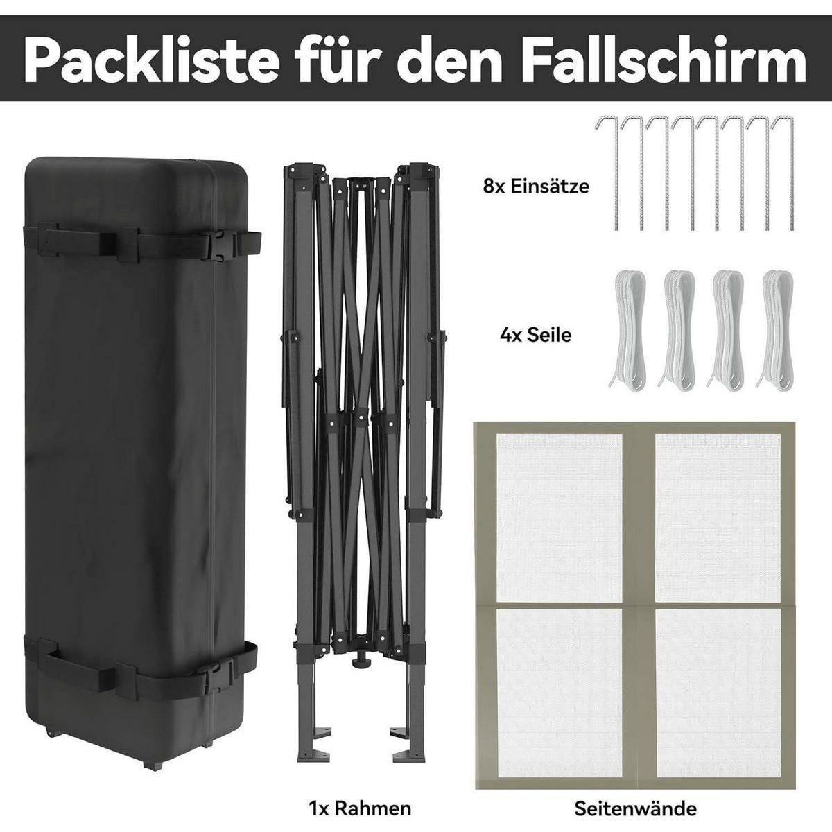 GARTENPAVILLON 4 x 4 m mit Moskitonetz Khaki - Olivgrün, Metall (400/285/400cm)