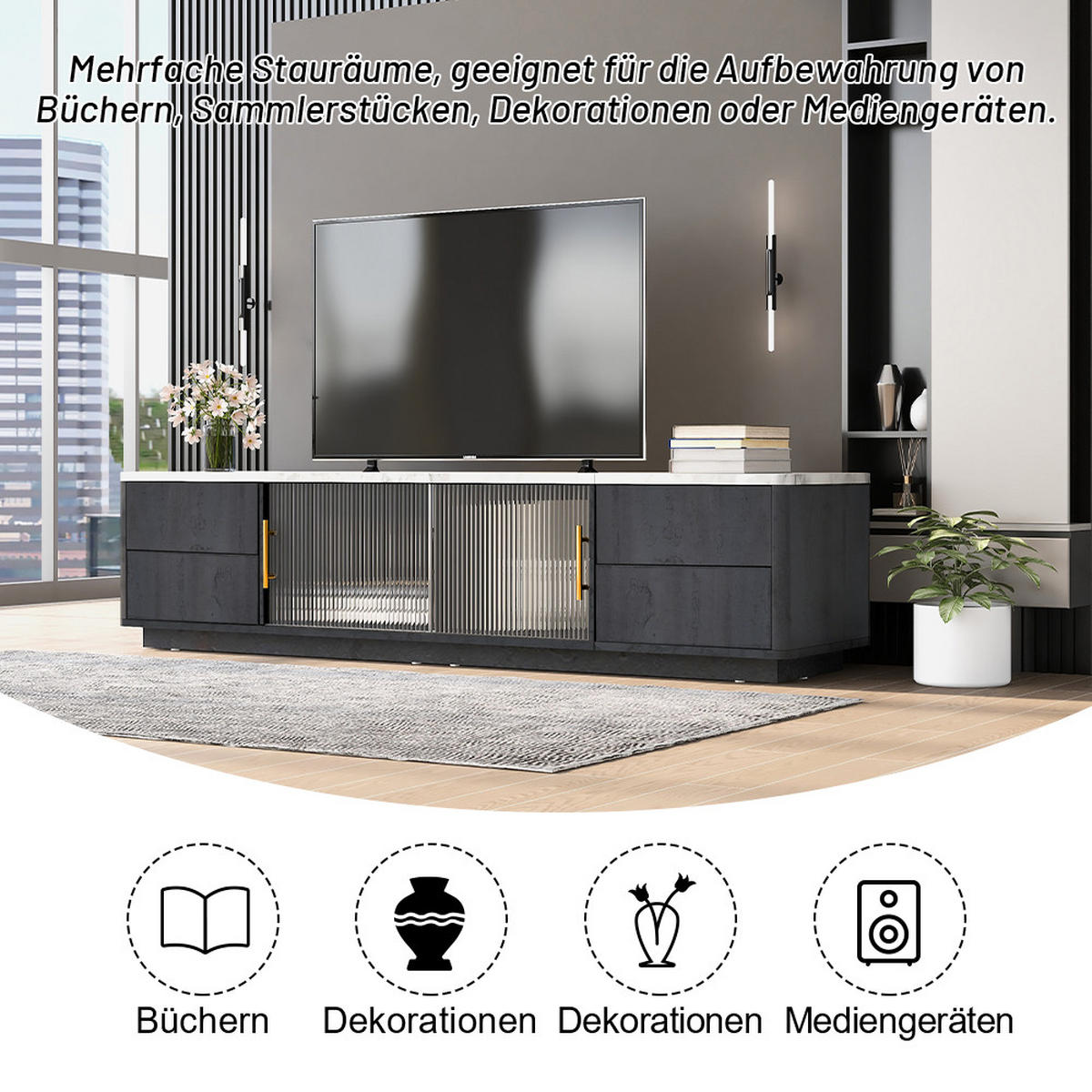 TV-SCHRANK Grau und Schwarz 160/40/44,5 cm - Schwarz, Holzwerkstoff (40/44.5/160cm) - Urban Meuble