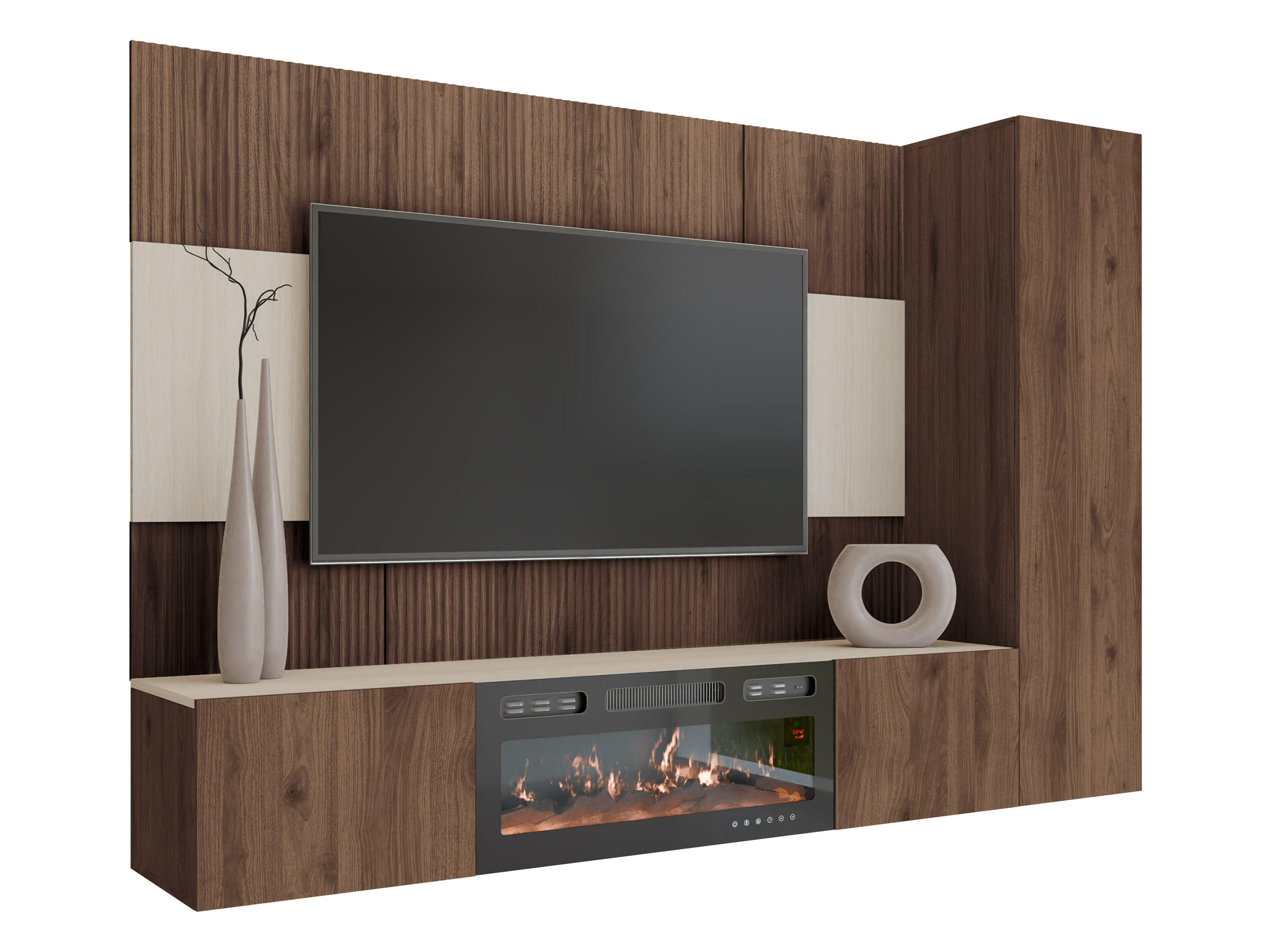 WOHNWAND Deromi VI mit Kamin - Braun, Holzwerkstoff (220/150/38cm) - MIRJAN24